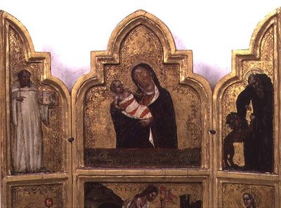 Madonna and Child with St. Benedict and St. Jerome, top half of triptych by Tommaso da Modena Barisino or Rabisino