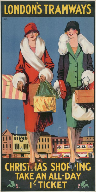 Christmas Shopping, Take an All-Day 1- Ticket, London County Council LCC Tramways Poster by Tony Castle
