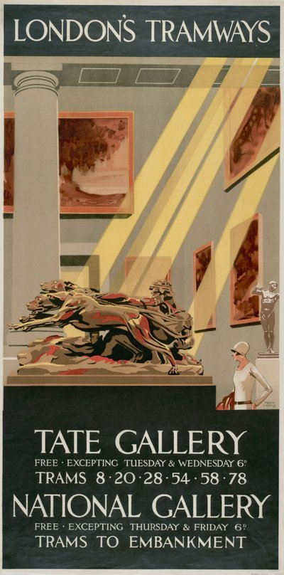 Tate Gallery, National Gallery, London County Council LCC Tramways poster by Tony Castle