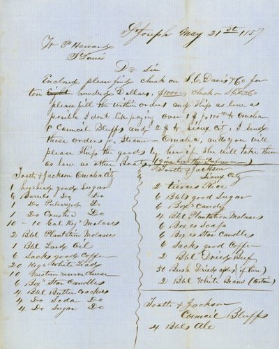 Letter signed Tootle & Jackson, Council Bluffs, to W.P. Howard, St. Louis, May 21, 1857 by Tootle and Jackson