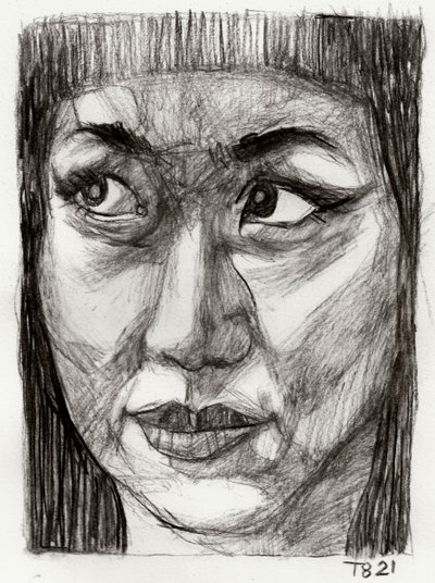 Pensive Asian Woman Drawing by Tore Bahnson
