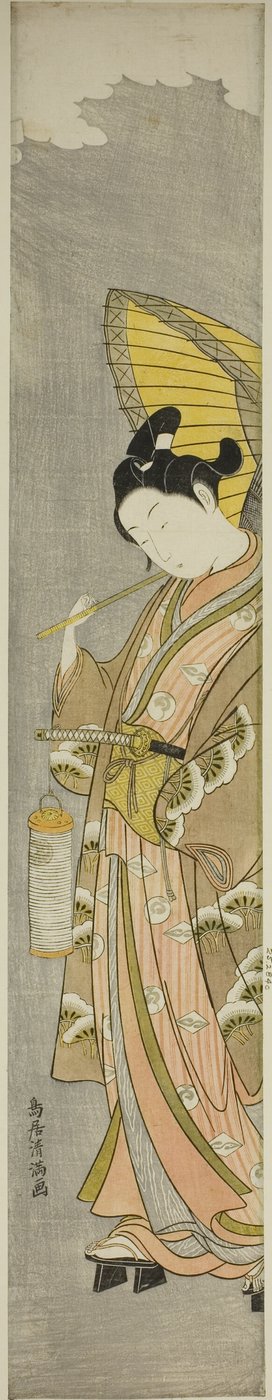 Young Man Holding Umbrella and Lantern by Torii Kiyomitsu I