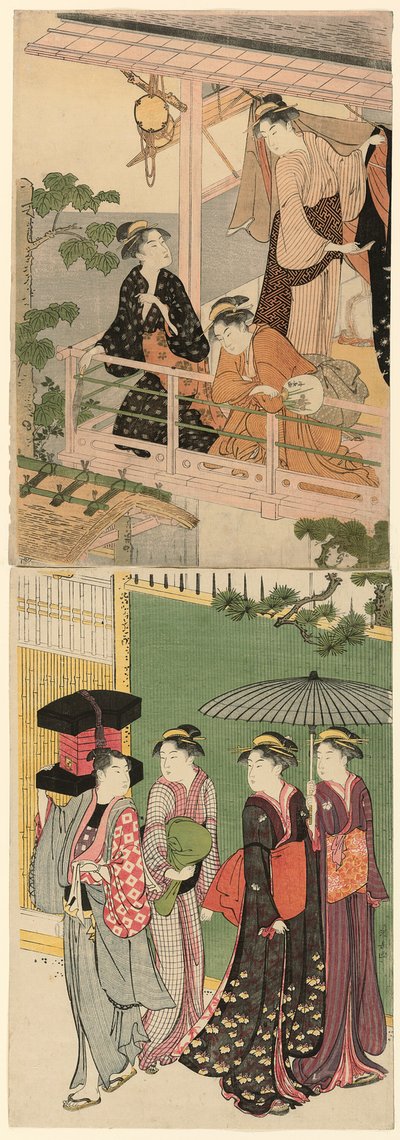 A Fan Peddler Passing Beneath a Balcony by Torii Kiyonaga