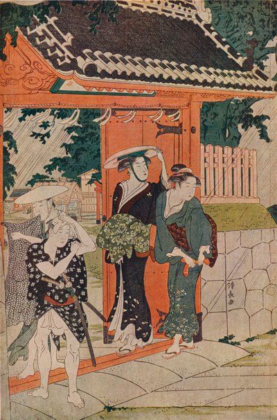A Sudden Shower at the Mimeguri Inari Shrine, 1787 by Torii Kiyonaga