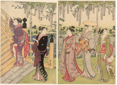 Admiring the Wisteria at the Kameido Shrine by Torii Kiyonaga