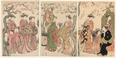 Courtesans and Their Child Attendants under Blossoming Cherry Trees by Torii Kiyonaga