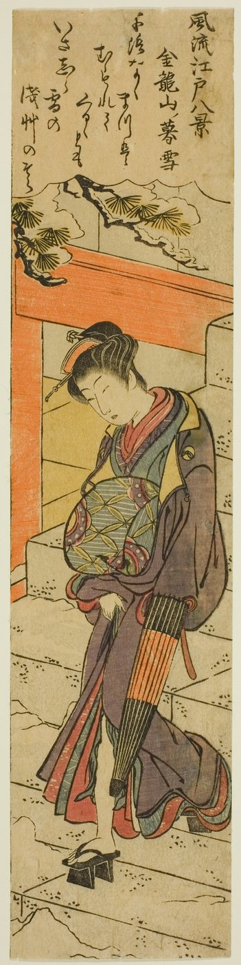 Evening Snow at Kinryuzan Temple, from the series Eight Fashionable Views of Edo by Torii Kiyonaga