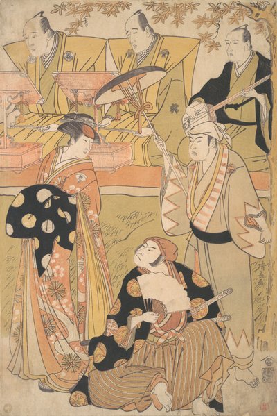 Onoe Matsusuke I as an Oiran Stands at the Left, Talking to Nakamura Nakazo I as a Samurai by Torii Kiyonaga