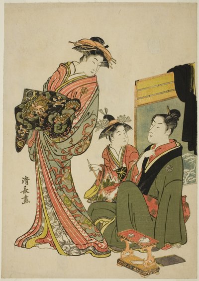 The Actor Nakamura Riko with a Courtesan, from an Untitled Series of Aiban Prints Depicting Actors in Private Life by Torii Kiyonaga