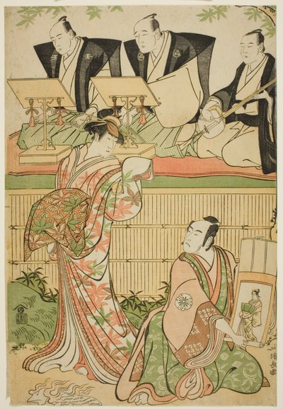 The Actors Matsumoto Koshiro IV as Ukita Sakingo and Sawamura Sojuro III as the Ghost of the Courtesan Takao, in the play 