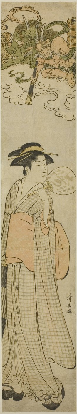 Thunder Gods Peeping at a Beauty Through a Telescope by Torii Kiyonaga