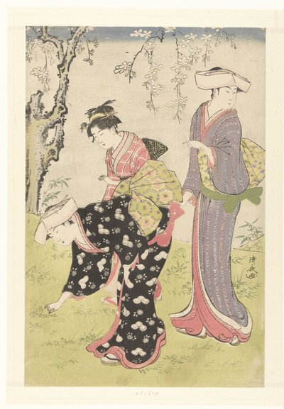 Two Women and a Girl Under a Blooming Cherry Tree by Torii Kiyonaga