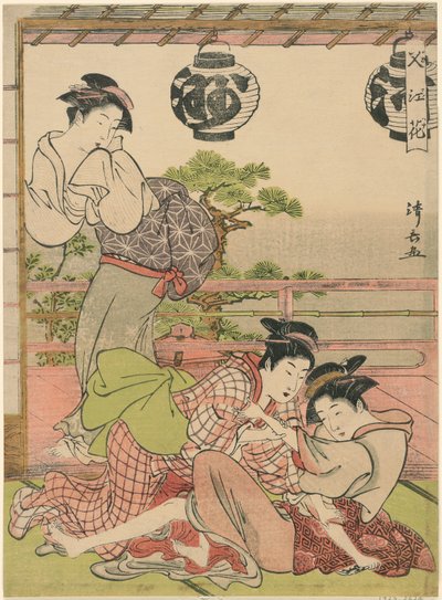 Two Geisha Struggling for a Letter, from the series "Flowers of Nakasu" by Torii Kiyonaga