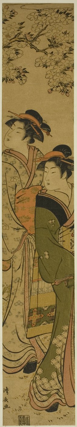 Two Geisha Walking under a Cherry Tree by Torii Kiyonaga