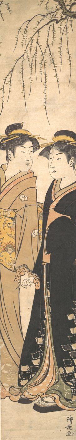 Two Tall Young Women Walking Hand in Hand by Torii Kiyonaga