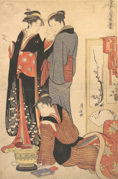 Two Women Standing, Holding a Child by Torii Kiyonaga