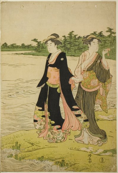 Two Women Waiting for a Ferry on the Sumida River by Torii Kiyonaga