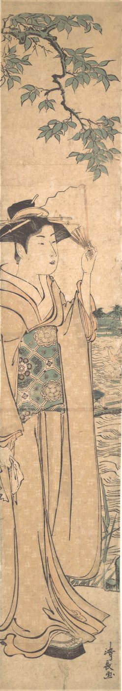 Woman with Fan on the Banks of the Sumida River by Torii Kiyonaga