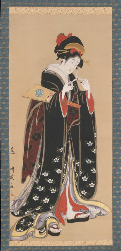 Woman with Battledore and Shuttlecock by Torii Kiyotomo