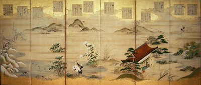 Six panel screen with birds and flowers of the twelve months by Tosa Mitsunari