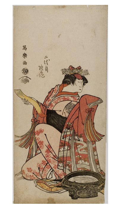 Kabuki Actor Nakamura in Female Role (Onnagata) (Woodblock on Paper) by Toshusai Sharaku