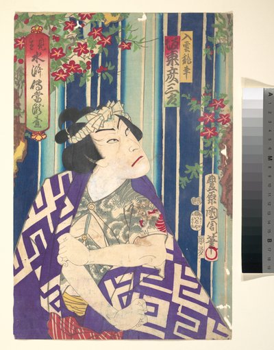 Imaginary Portrait, Shuihuzhuan of Stage: Tōryūdai - Actor, Bandō Hikozaburō as Nyūunryū by Toyohara Kunichika