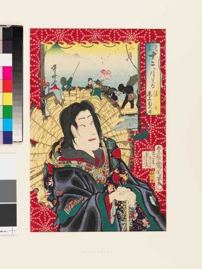 Third Month. Onoe Kikugorō as the Ghost of Seigen and a Group Enjoying a Springtime Boat Ride by Toyohara Kunichika