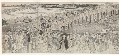 View: Enjoying the Evening Breeze at the Ryogoku Bridge by Toyokuni (II) , Utagawa