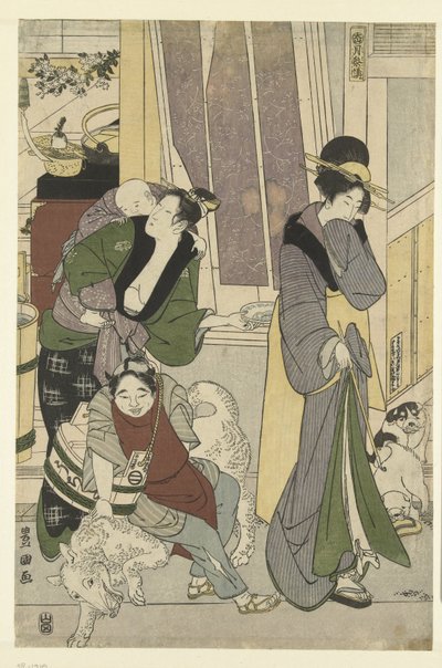 Fish seller (The fourth month, a triptych) (The twelve months by Toyohiro and Toyokuni series) by Toyokuni (II) , Utagawa