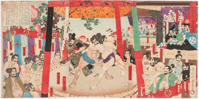 Sumo Wrestling Match Before Toyotomi Hideyoshi and Kato Kiyomasa by Toyonobu Utagawa