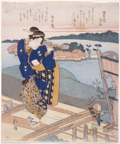 Woman Standing On Bridge by Toyota Hokkei