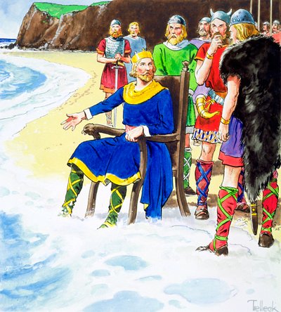 King Canute failing to hold back the waves by Trelleek