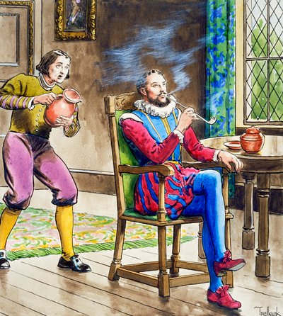Sir Walter Raleigh smoking a pipe by Trelleek