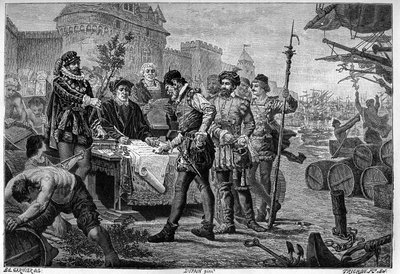 Acquitment of the former law of cypers in Bordeaux in 1453 (engraving after drawing by Garnier Trichon) by Trichon (after)