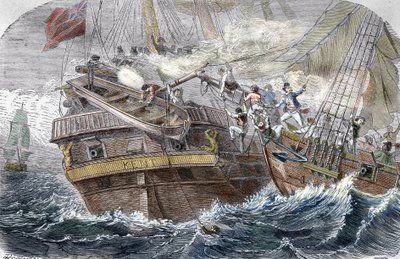 Capture of the Kent by the French privateer Robert Surcouf on the ship La Confidence on 7/10/1800 in the Gulf of Bengal by Trichon (after)