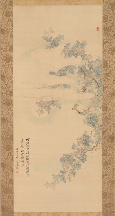 Small Bird on a Crepe Myrtle Branch, 19th Century by Tsubaki Chinzan