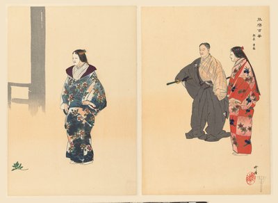 Actors from the Noh Play Tomonaga (One Hundred Noh Plays) by Tsukioka Kogyo