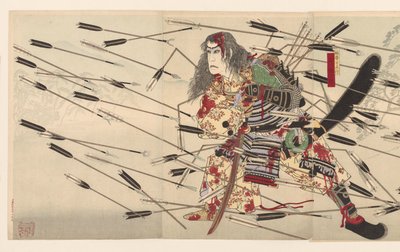 Ichikawa Danjuro IX as Kusunoki Masatsura at the Battle of Shijonawate by Tsukioka Yoshitoshi