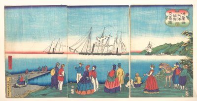 Illustration of a Large French Port Trading with Many Nations by Tsukioka Yoshitoshi