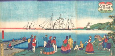 Illustration of a Large French Port Trading with Many Nations, 4th Month, 1866 by Tsukioka Yoshitoshi