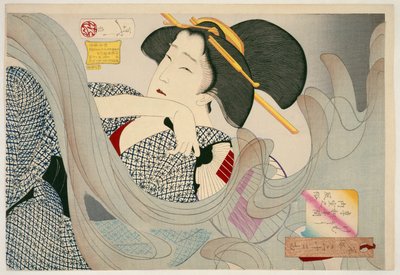 Looking Smoky. A Housewife of the Kyowa Era, 1880 by Tsukioka Yoshitoshi