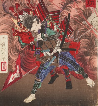 Okubo Hikozaemon Rescuing Tokugawa Ieyasu on the Battlefield, 1881 by Tsukioka Yoshitoshi