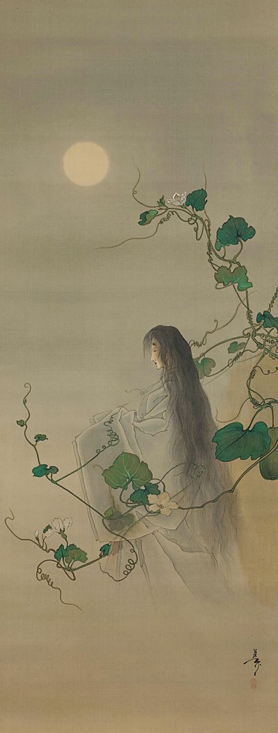 The Spirit of the Deceased Yugao Entwined in Moonflower Vines by Tsukioka Yoshitoshi