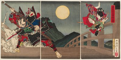 Yoshitsune and Benkei at Gojō Bridge by Tsukioka Yoshitoshi