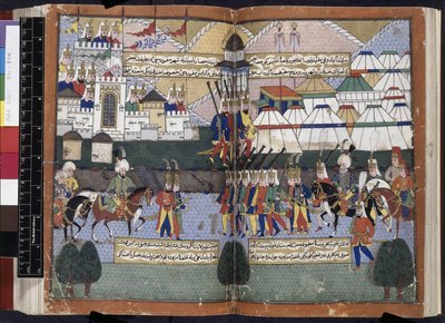 Add. 22011, ff.81v-82, Ottoman army of Lala Mustafa Pasha parading before the walls of Tiflis from 