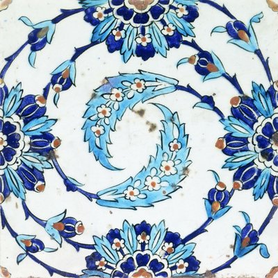 An Iznik Pottery Tile, with a Spiralling Floral Motif, Early 17th Century by Turkish School