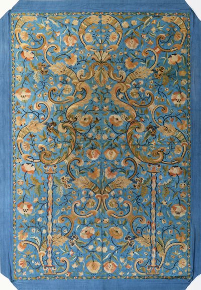 An Embroidered Prayer Hanging of Ice Blue Silk by Turkish School