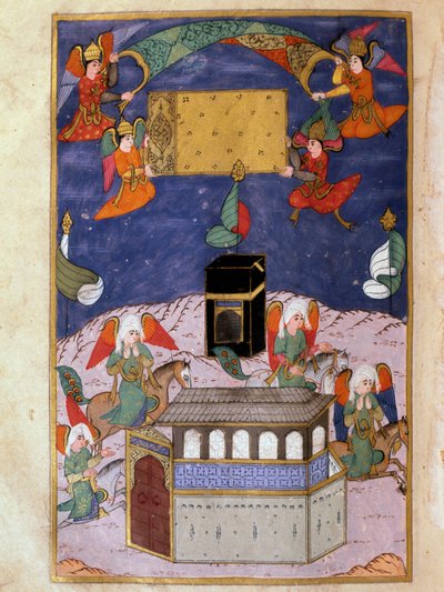 Angels decorate the Kaaba at Mecca. Turkish Miniature by Suth Abdullah painter at the court of Murad III by Turkish School