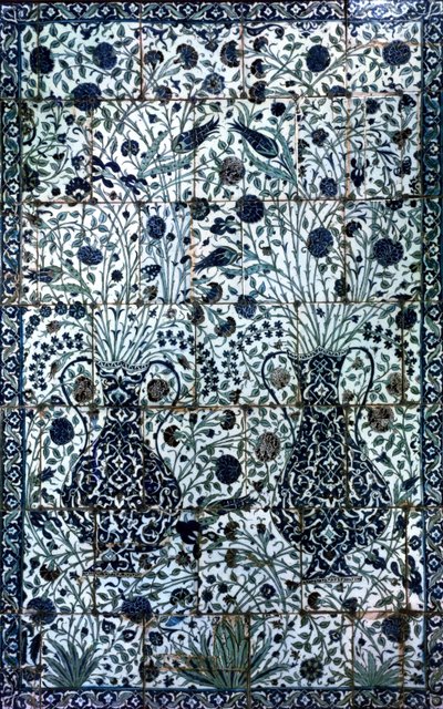 Decorative panel with two vases and flowers by Turkish School