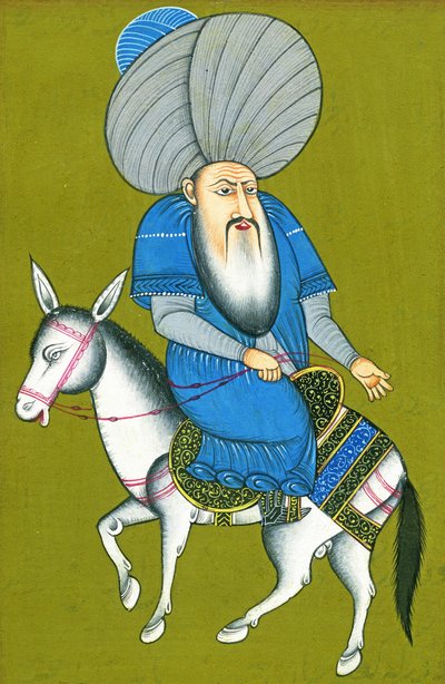 Nasreddin Hodja riding his horse backwards by Turkish School